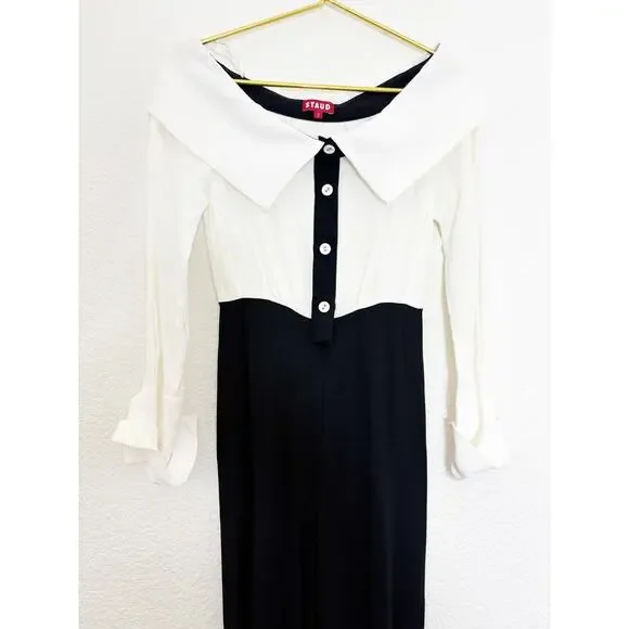 Staud Palladium Jumpsuit Sz 0 Off Shoulder Straight Leg Minimalist Quiet Luxury - Picture 7 of 13